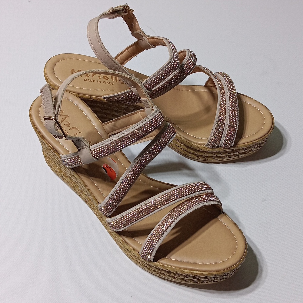 MARIELLA Women's Embellished Leather  Wedge Strappy Sandals - 9.5M